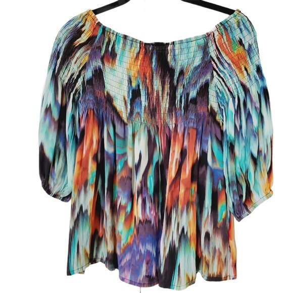 Bebe Colorful Smocked Silk Blouse Women Size S - Picture 2 of 8